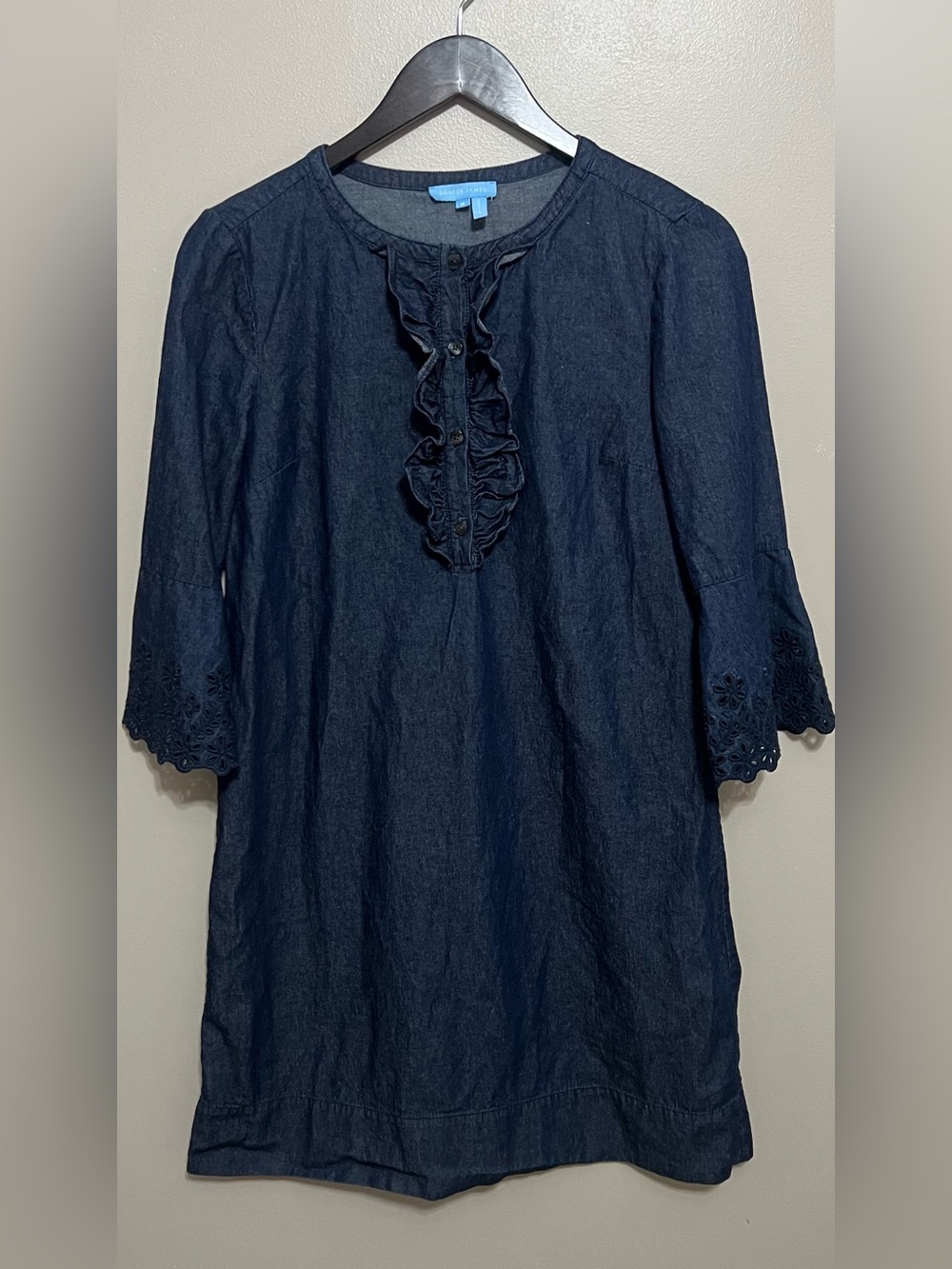 Draper James-Dark Blue Denim Dress Ruffle Shirt Dress Size 6